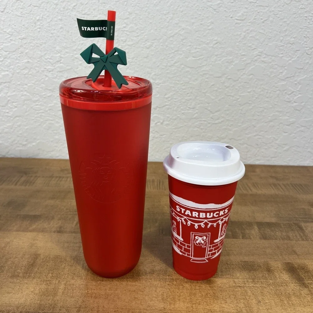 Starbucks 2025 Holiday Christmas Tumbler 24oz Cold/Hot &‎ 16 oz Cup Lot Of 2